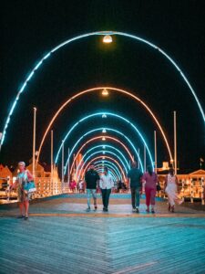 Floating bridge in Curaçao at night.