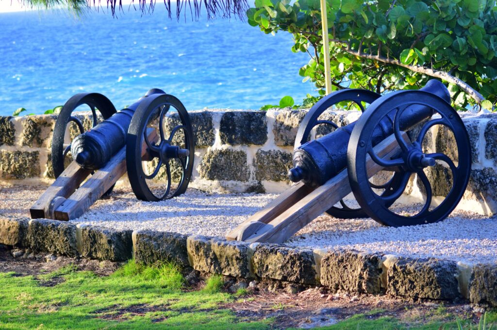 Barbados Historical Cannons near the shoreline
